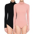 thumbnail image 1 of Women's Multi-Ribbed Stretchy Jersey Turtle Neck Long Sleeve Top Leotard Bodysuit- 2pack Set, 1 of 2