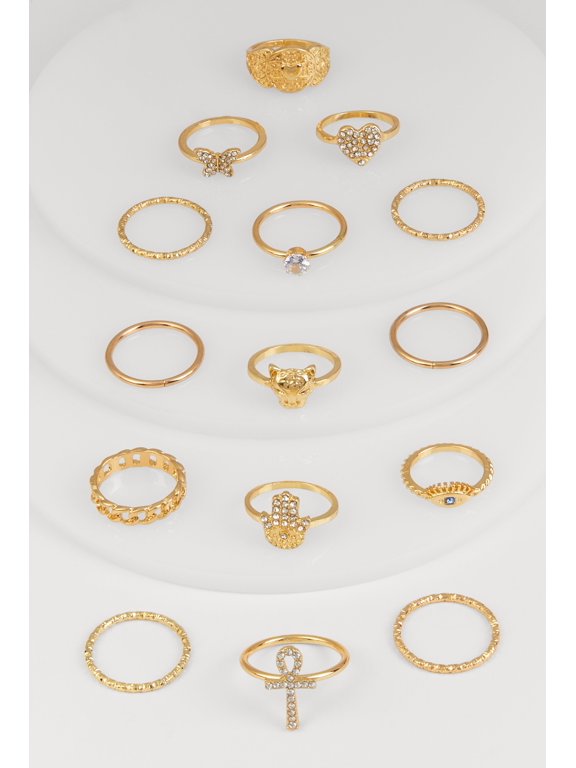 Women's Multi Shape Assorted Rings Set of 15