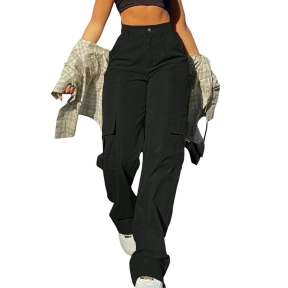 Women’s High Waisted Multi-Pocket Cargo Work Pants – Y2K Wide Leg Casual Straight Fit, Plus Size Available