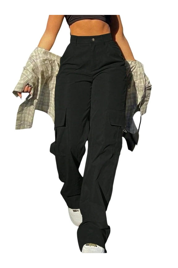 Women’s High Waisted Multi-Pocket Cargo Work Pants – Y2K Wide Leg Casual Straight Fit, Plus Size Available