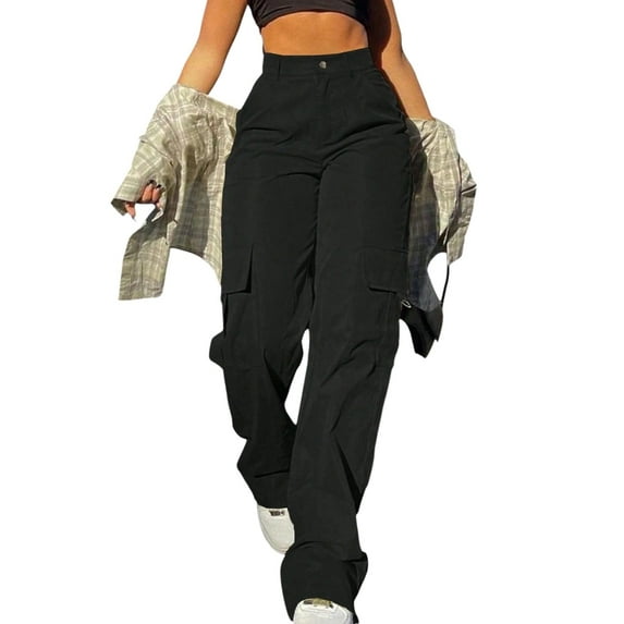 Women’s High Waisted Multi-Pocket Cargo Work Pants – Y2K Wide Leg Casual Straight Fit, Plus Size Available
