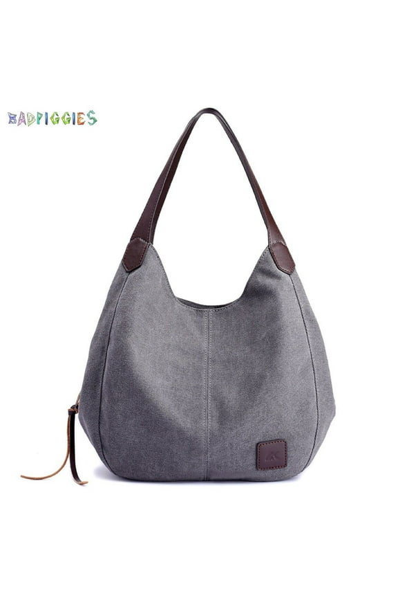 BadPiggies Fashion Women's Multi-pocket Canvas Cross Body Shoudler Bags Handbags Totes Messenger Bag Satchel Purses (Gray)