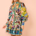 thumbnail image 1 of Women's Multicolor Print Mini Dress, Long Sleeve Button Front Belted Ruffle Shirt Dress, 1 of 8