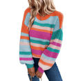 thumbnail image 1 of Women's Multicolor Striped Knit Drop Shoulder Puff Sleeve Sweater - [ZhiHiMeRi] | (US 16-18)XL,Multicolor, 1 of 8