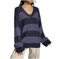 thumbnail image 1 of Women's Multicolor Striped V-Neck Long Sleeve Cable Knit Loose Fit Sweater Top, 1 of 5