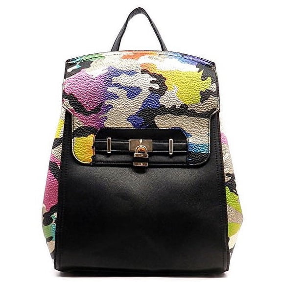 Women's Multicolored Camouflage Padlock Backpack