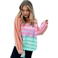 thumbnail image 1 of Women's Multicolour Gradient Striped Ribbed Edge Loose Sweater - [ZhiHiMeRi] | (US 12-14)L, 1 of 12