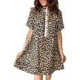 thumbnail image 1 of Women's Multicolour Leopard Mini Dress – Short Sleeve Shift Dress with Pockets for Summer Fun, XL, 1 of 6