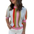 thumbnail image 1 of Women's Multicolour Striped Short Sleeve Knit Sweater for Daily Wear [ZhiHiMeRi] | XL, 1 of 6