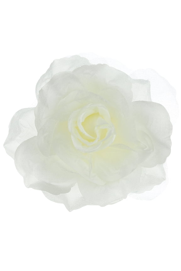 Women's Multifunction Rose Flower Sheer Petal Brooch Pin Hair Tie Clip, Ivory
