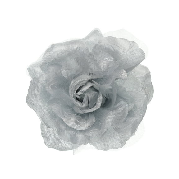 Women's Multifunction Rose Flower Sheer Petal Brooch Pin Hair Tie Clip, Silver