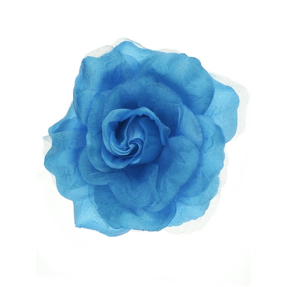 Women's Multifunction Rose Flower Sheer Petal Brooch Pin Hair Tie Clip, Turquoise