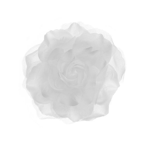 Women's Multifunction Rose Flower Sheer Petal Brooch Pin Hair Tie Clip, White