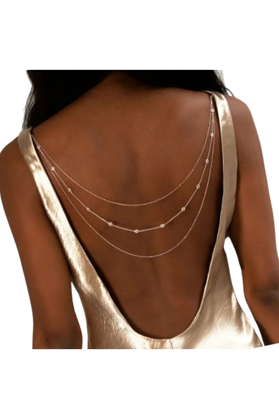 Women's Multilayer Back Chain Rhinestones Shoulder Chain Backless Dress Necklace for Parties Weddings and Daily Wear