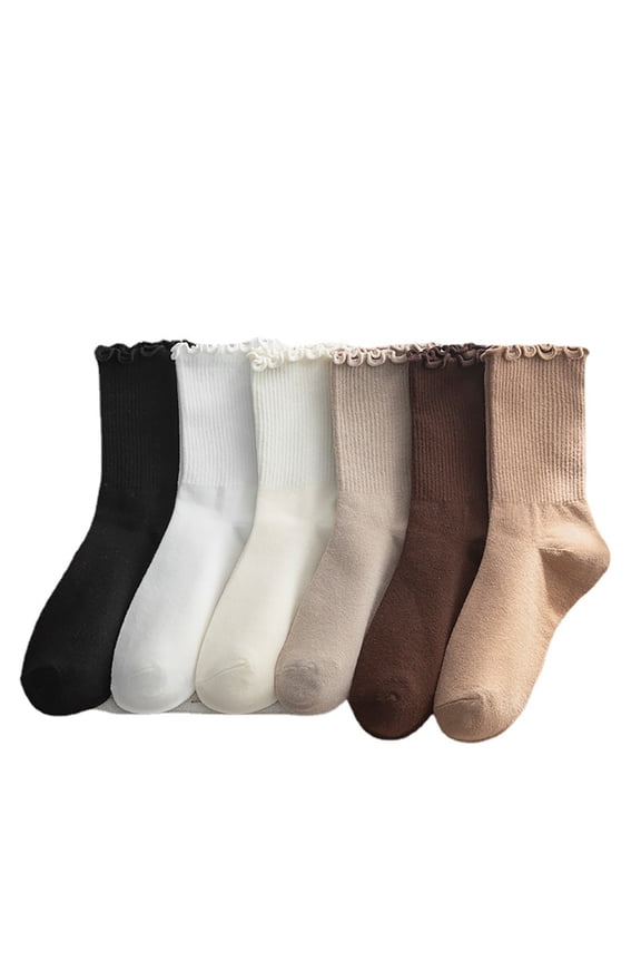 Women's Fun Print Ruffle Socks 6-Pack, Casual Cute Ankle Frilly Cotton Soft