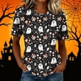 thumbnail image 1 of Women's Mushroom Ghost Print T-Shirts Casual Short Sleeve Tops Halloween Graphic Tees Crewneck Fall Shirts Soft Comfortable Holiday Apparel Cute Blouse, 1 of 8