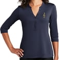 thumbnail image 1 of Women's Musical G Clef 5-button 3/4 Sleeve Henley Shirt, Medium True Navy, 1 of 3