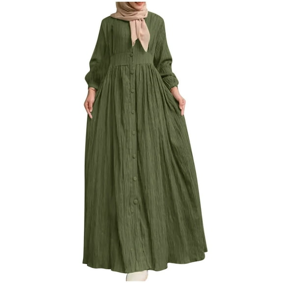 Women's Muslim Casual Empire Waist Maxi Dress Dubai Arabian Turkish Loose Long Kaftan Dresses Islamic Costume 4X-5XL