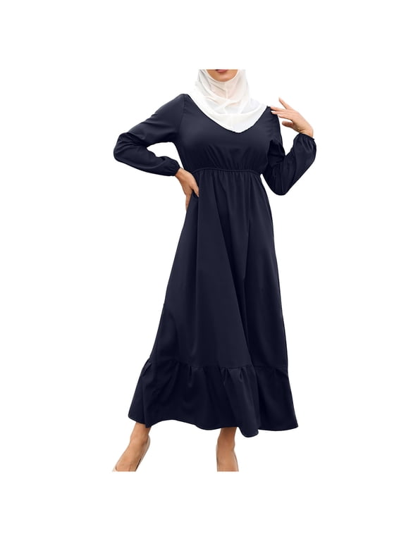 Women's Muslim Flowy Abaya Dresses Islamic Thobe Saudi Arab Dubai Ramadan Prayer Dress Kaftan Dubai Dress Gown