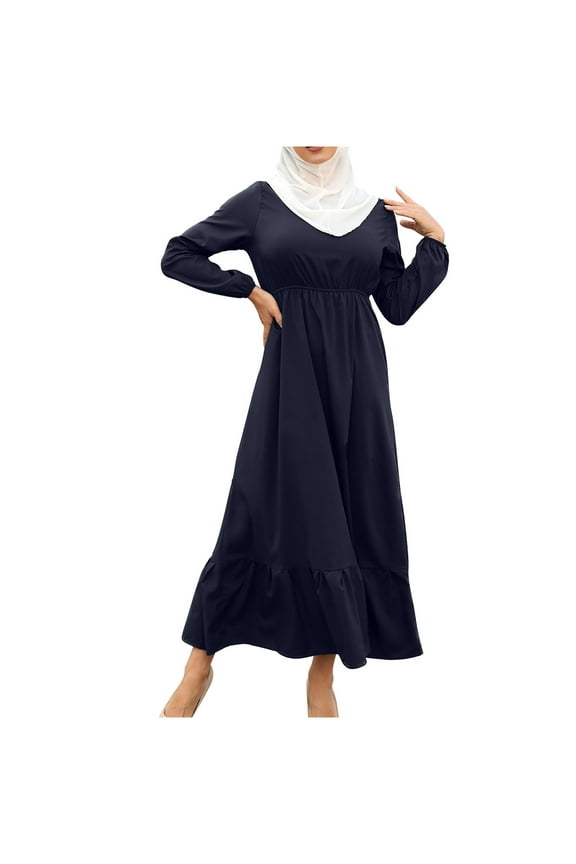 Women's Muslim Flowy Abaya Dresses Islamic Thobe Saudi Arab Dubai Ramadan Prayer Dress Kaftan Dubai Dress Gown