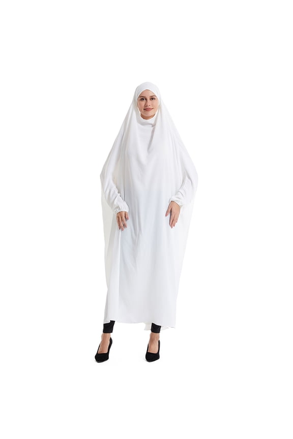 Women's Muslim One-Piece Jilbab Khimar Full Coverage Prayer Dress with Pockets Modest Abaya