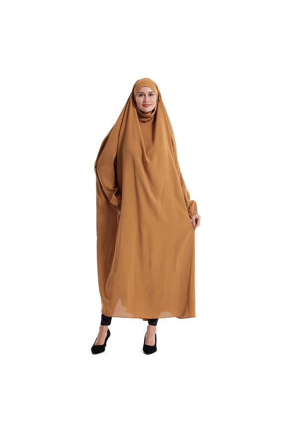 Women's Muslim One-Piece Jilbab Khimar Full Coverage Prayer Dress with Pockets Modest Abaya