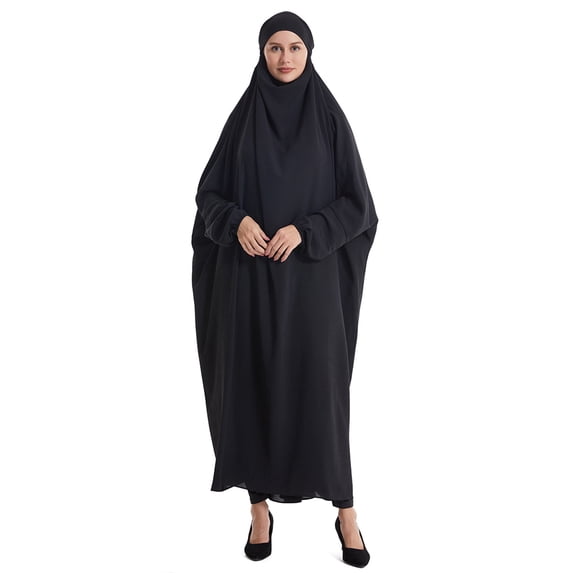 Women's Muslim One-Piece Jilbab Khimar Full Coverage Prayer Dress with Pockets Modest Abaya