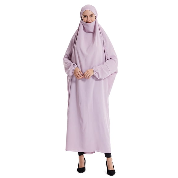 Women's Muslim One-Piece Jilbab Khimar Full Coverage Prayer Dress with Pockets Modest Abaya