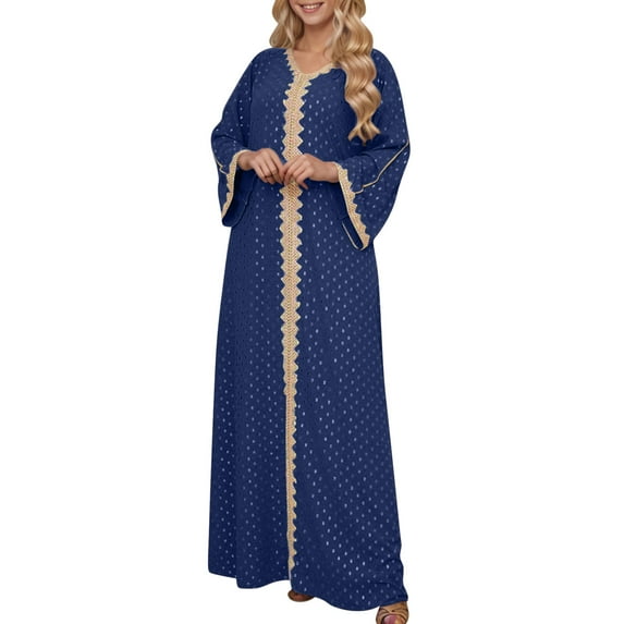 Women's Muslim Ramadan Embroidery Abayas Long Sleeve V-Neck Summer Eyelet Morocco Party Kaftan Turkey Arab Maxi Robe
