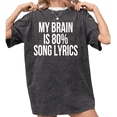 thumbnail image 1 of Women's "My Brain Is 80% Song Lyrics" Funny Music Lover Quote Short Sleeve Washed Tee Black S-2XL Plus Size, 1 of 5