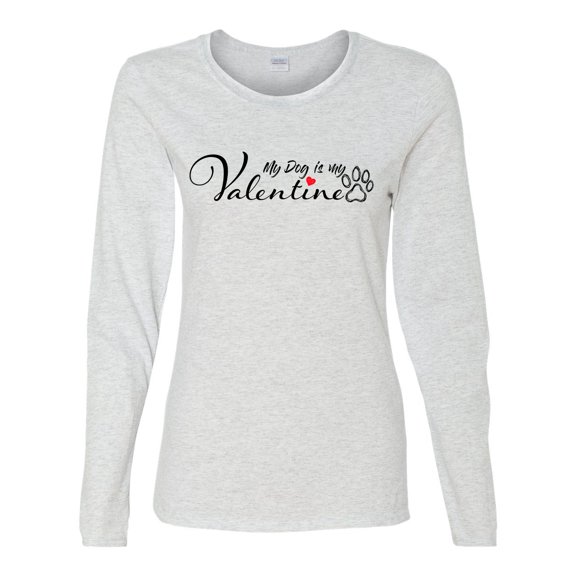 Women's My Dog is My Valentine Ladies Fit Long Sleeve Tee-Ash Grey-xxl