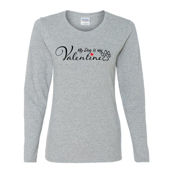 Women's My Dog is My Valentine Ladies Fit Long Sleeve Tee-Sport Grey-large