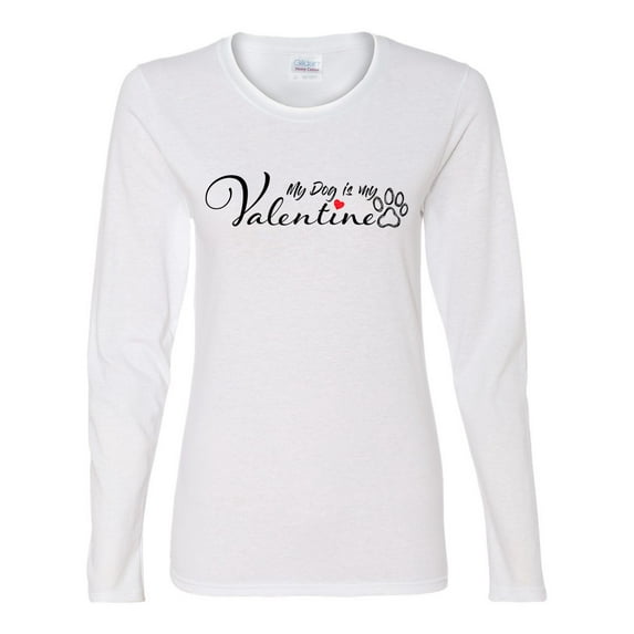 Women's My Dog is My Valentine Ladies Fit Long Sleeve Tee-White-small