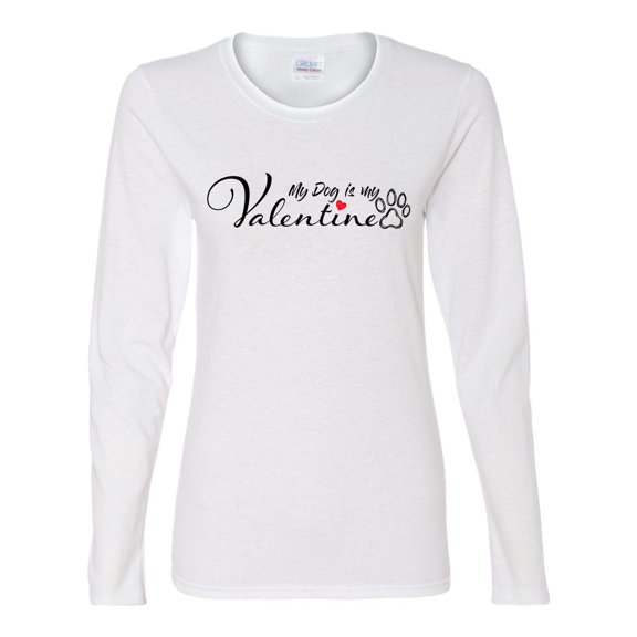 Women's My Dog is My Valentine Ladies Fit Long Sleeve Tee-White-xl