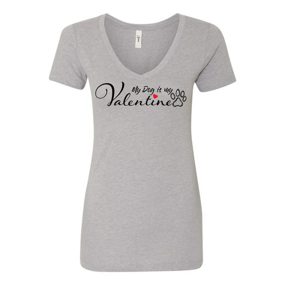 Women's My Dog is My Valentine Next Level Ladies V Neck Short Sleeve T-shirt-Heather Grey-small