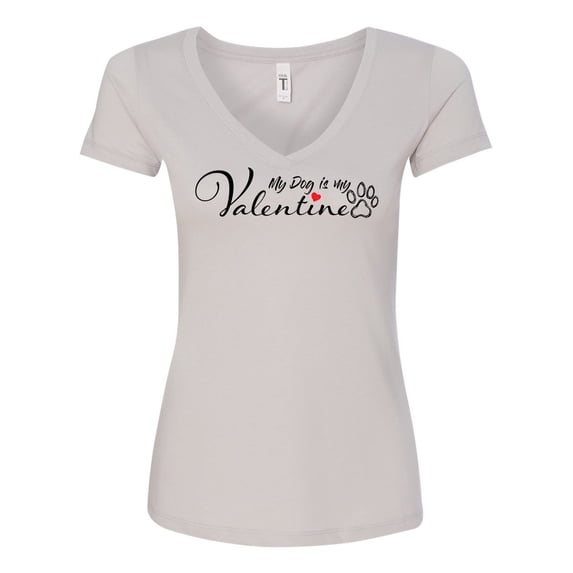 Women's My Dog is My Valentine Next Level Ladies V Neck Short Sleeve T-shirt-Silver-xxl