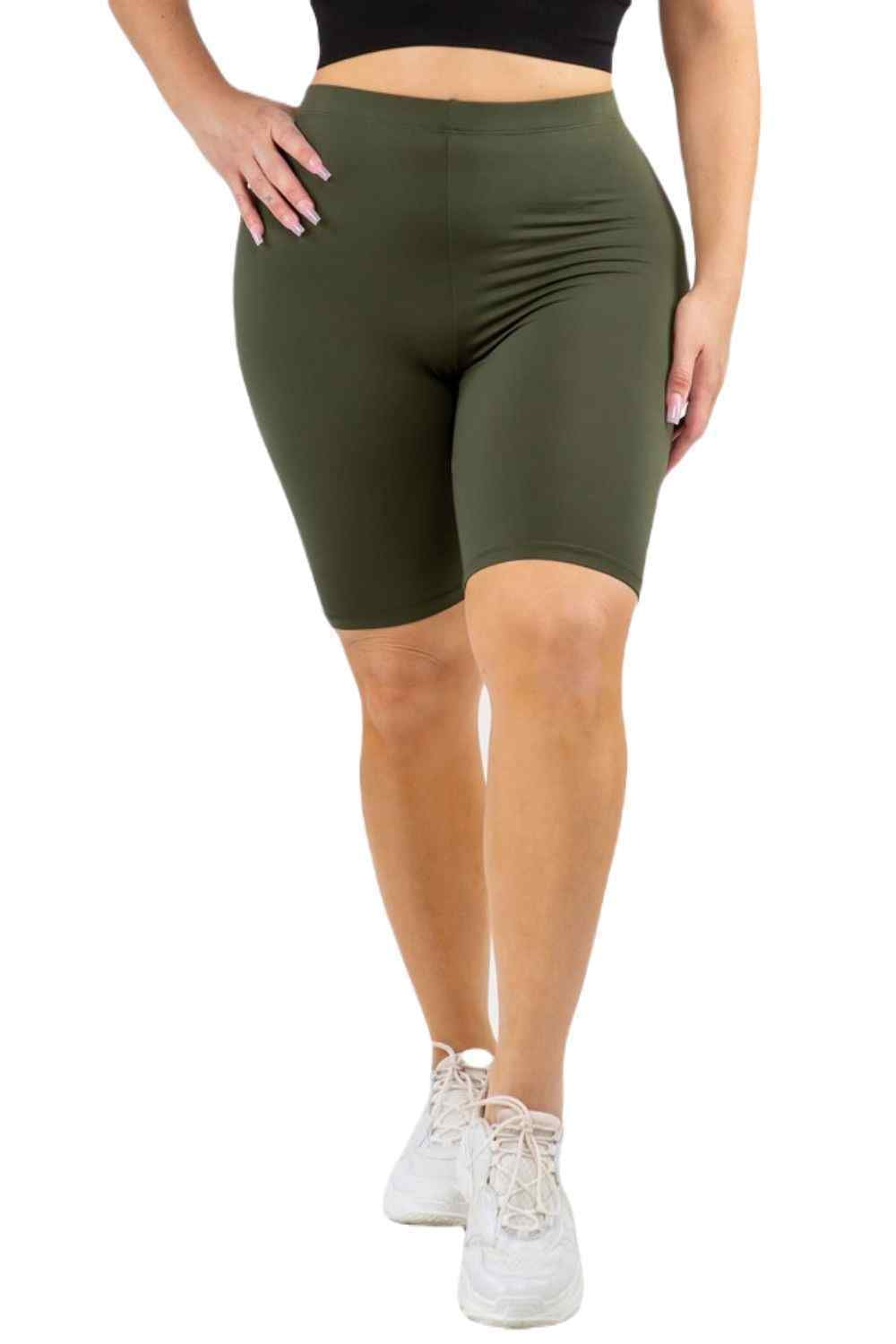 Women's My Kind of Look Peach Skin Biker Shorts, Dark Olive, L/XL