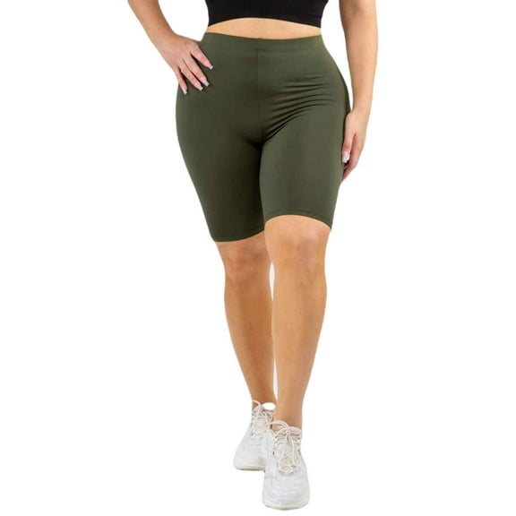 Women's My Kind of Look Peach Skin Biker Shorts, Dark Olive, L/XL