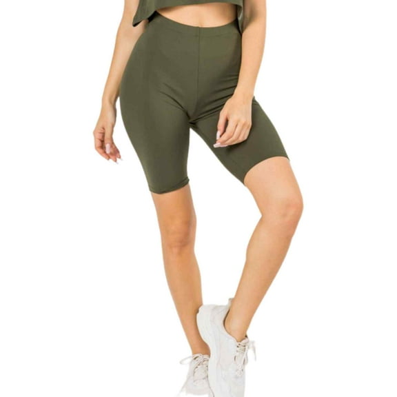 Women's My Kind of Look Peach Skin Biker Shorts, Dark Olive, SM