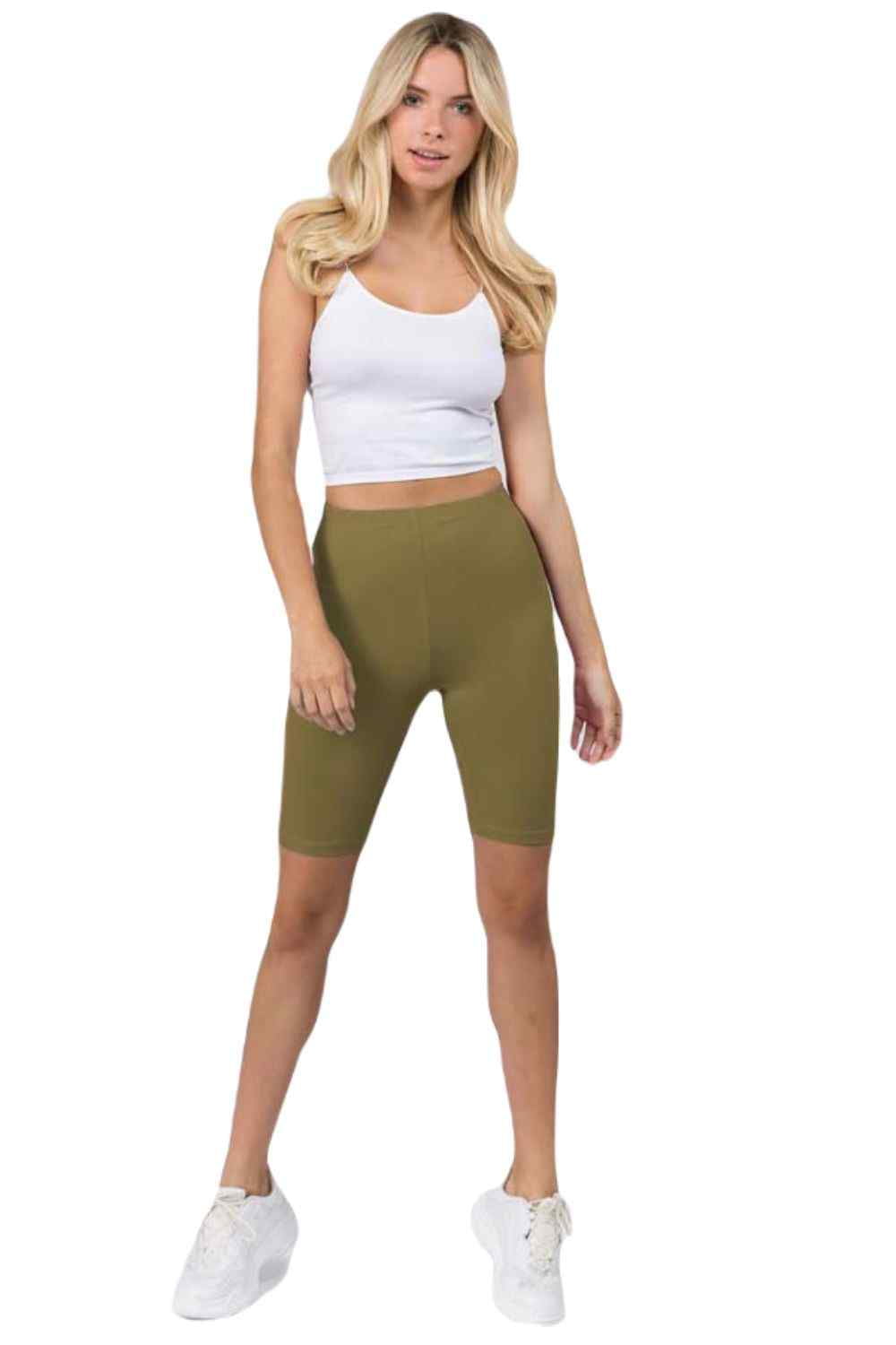 Women's My Kind of Look Peach Skin Biker Shorts, Olive, ML