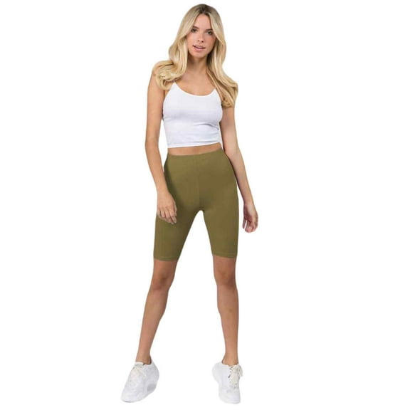 Women's My Kind of Look Peach Skin Biker Shorts, Olive, ML