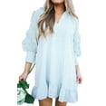 thumbnail image 1 of Women's Myosotis Blue Seersucker Ruffled Puff Sleeve Mini Dress, 1 of 11