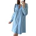 thumbnail image 1 of Women's Myosotis Buttoned Denim Shift Dress with Ruffles, 1 of 8