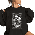 thumbnail image 1 of Women's Mystery Sweatshirt - Skeleton Lovers Card Graphic Long Seeves Tops - Minimalist Gothic Tarot for Edgy Romantic Wear & Dark Pullover, 1 of 5