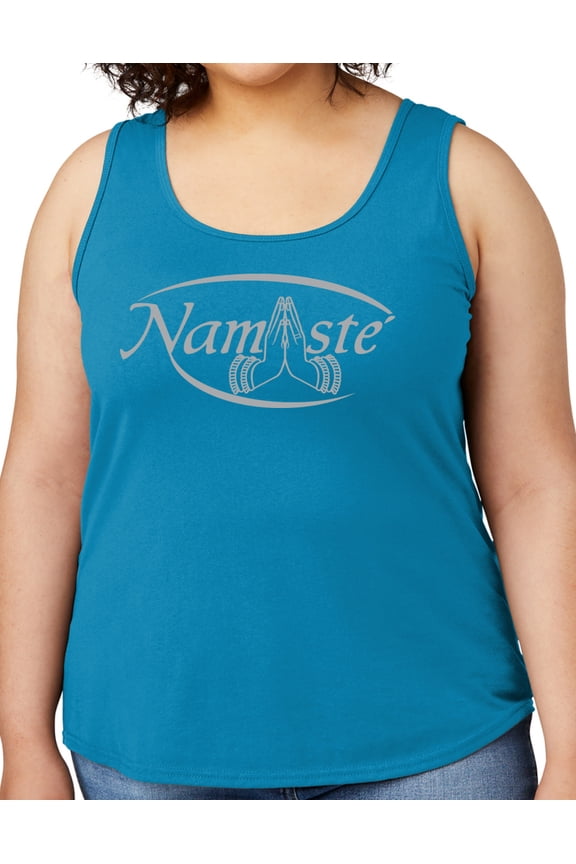 Women's NAMASTE Yoga Mid-weight Tanktop, Medium Neon Blue