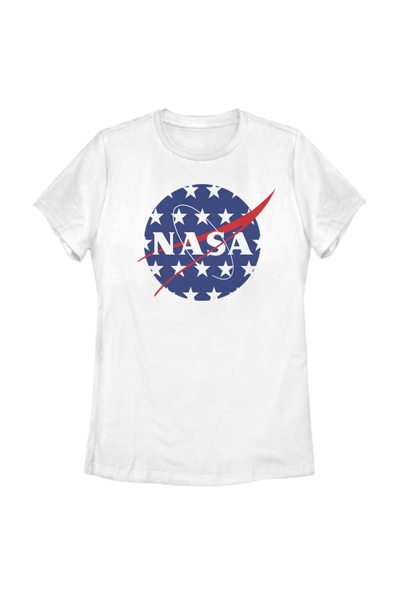 Women's NASA American Flag Large Stars Logo Graphic Tee White 2X Large