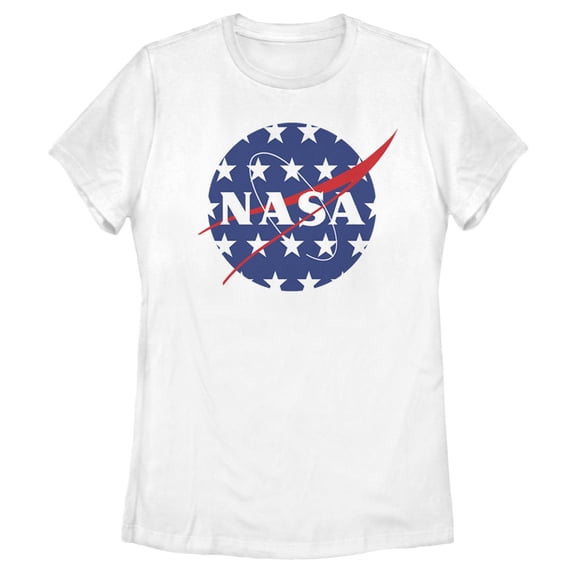 Women's NASA American Flag Large Stars Logo Graphic Tee White Large