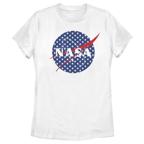Women's NASA American Flag Stars Logo  Graphic Tee White Small
