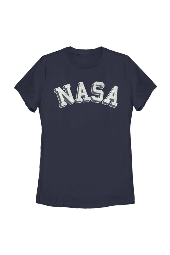 Women's NASA Curved 3D Bold Logo Graphic Tee Navy Blue Small