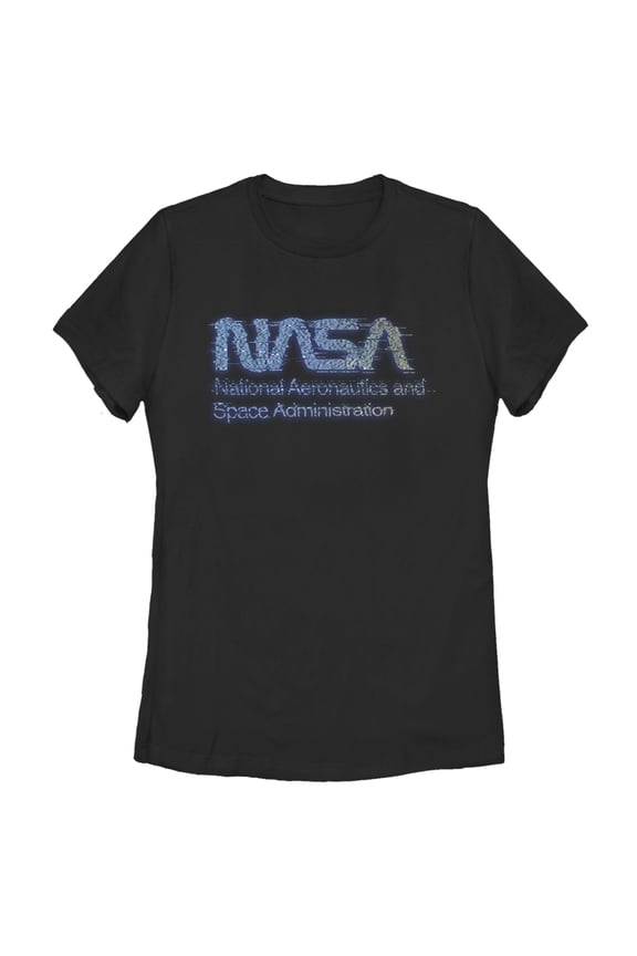 Women's NASA Distorted Computer Text Logo Graphic Tee Black Small